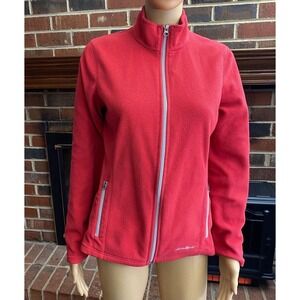Eddie Bauer Sweater Adult Red Fleece Full Zip Long Sleeve Women's Size S Comfort